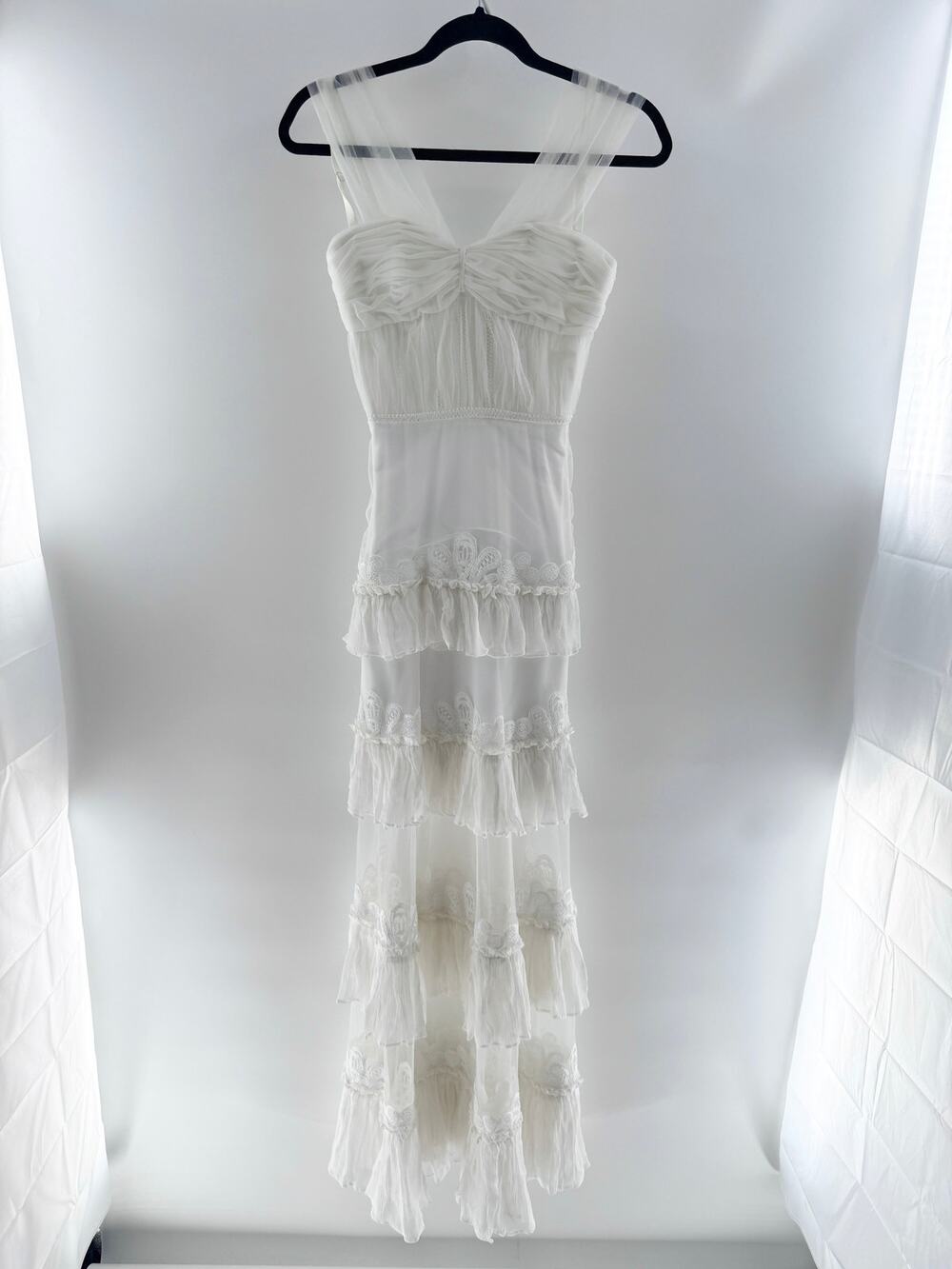 Jonathan Simkhai Tulle & Lace Sleeveless Tiered Ruffle Maxi Dress Women's Size 0